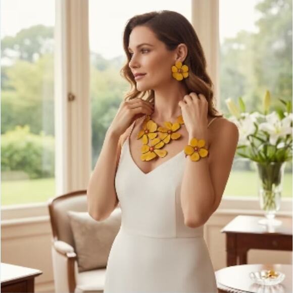 TAGUA FLOWERS Bib NECKLACE Set 3pc statement natural nut jewelry Artisan Artsy